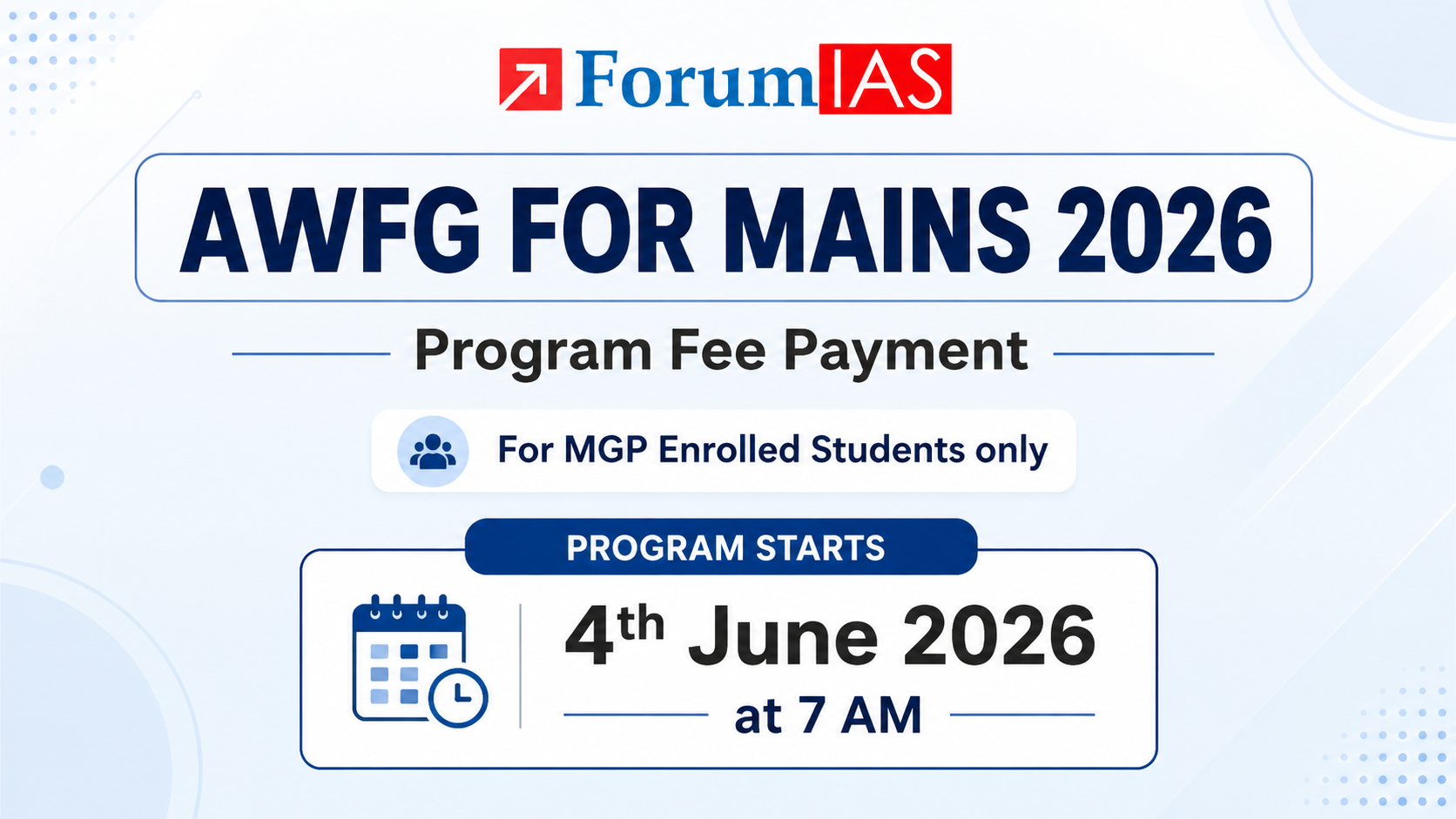 AWFG for Mains 2026 Program Fee Payment for MGP students only